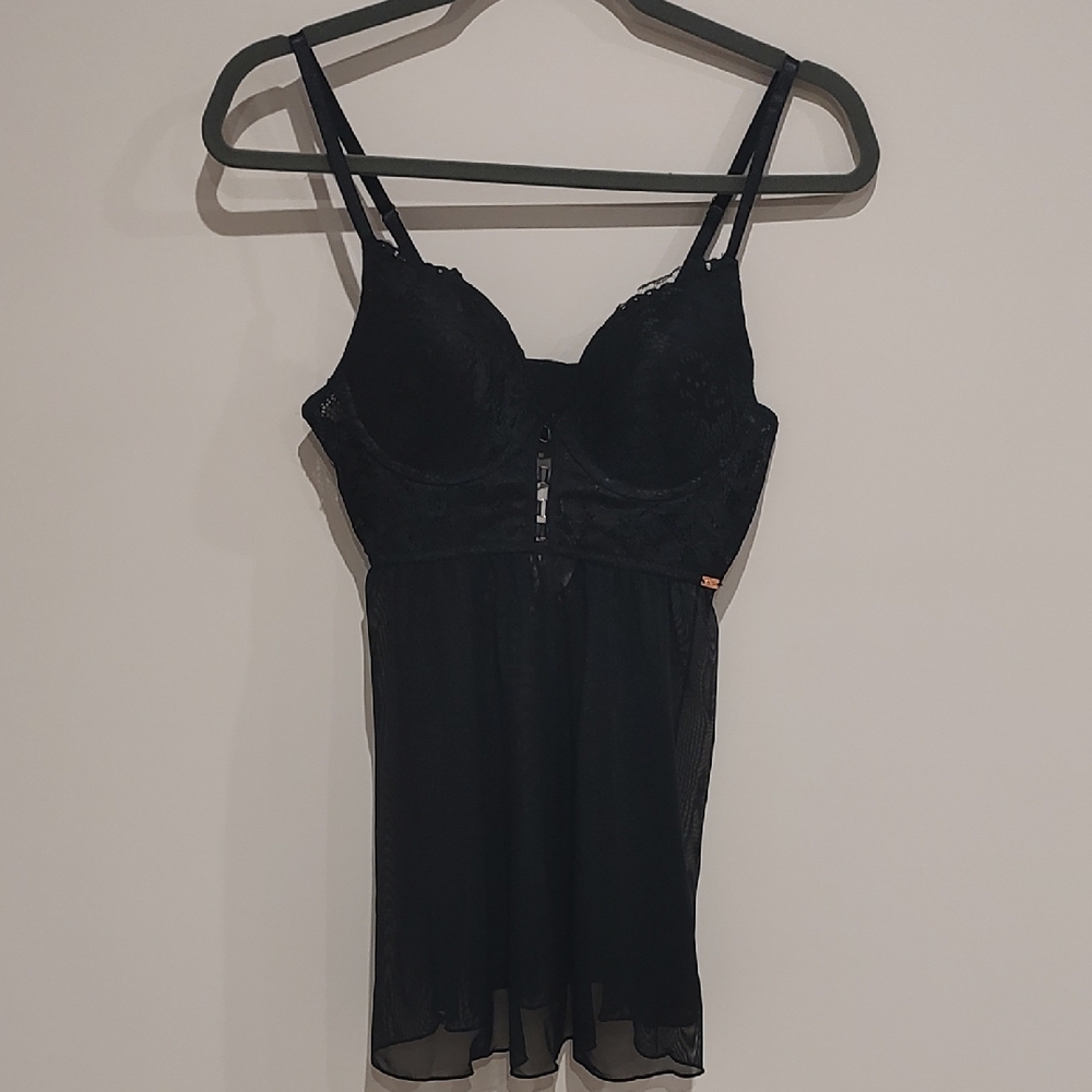 Rachel Roy Black Lace Sheer Chemise In Black, Size L, Holidays, Special Occasion